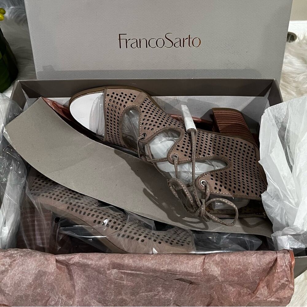 NEW Franco Sarto Leather Suede Perforated Honolulu Ghillie Lace-Up Sandals 5.5 - Picture 14 of 16